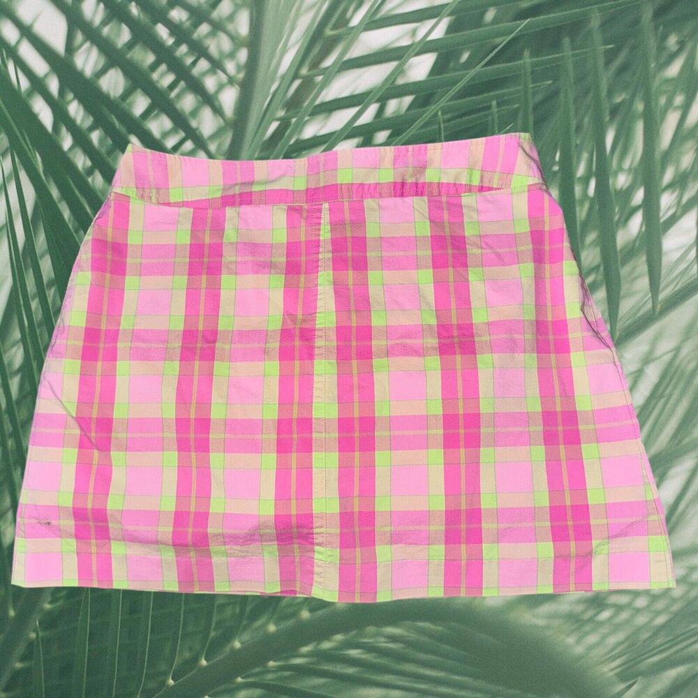 Vintage Lilly Pulitzer Preppy Pink Green Plaid Skort Shorts Skirt Women’s Sz 10